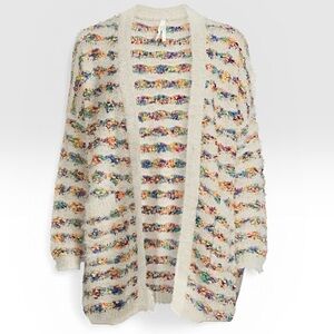 NWT Dreamers Cream Boho Rainbow Stripes Open Front Oversized Cardigan Size L